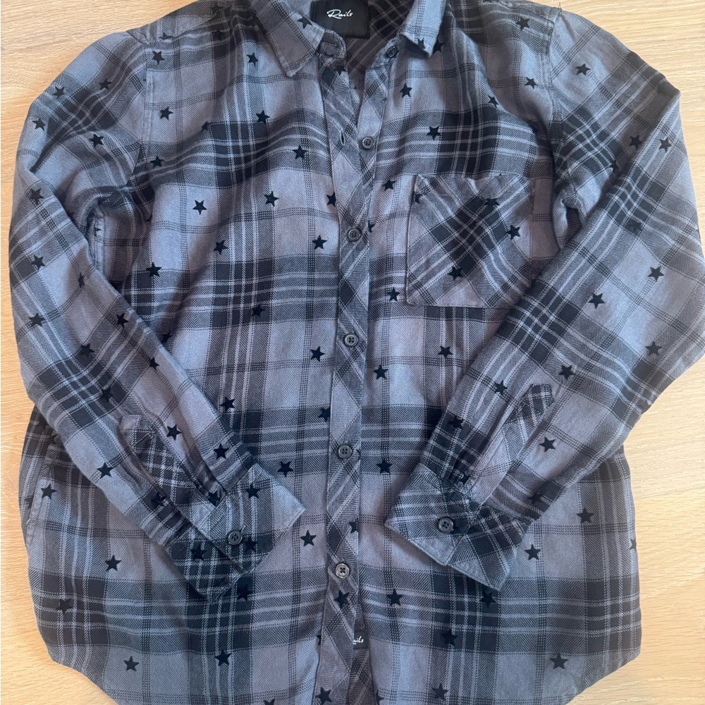 Rails Gray and Black Plaid Button Down Shirt